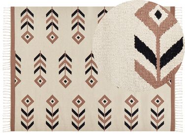 Kelim Teppich Baumwolle beige / schwarz 160 x 230 cm geometrisches Muster Kurzflor NIAVAN
