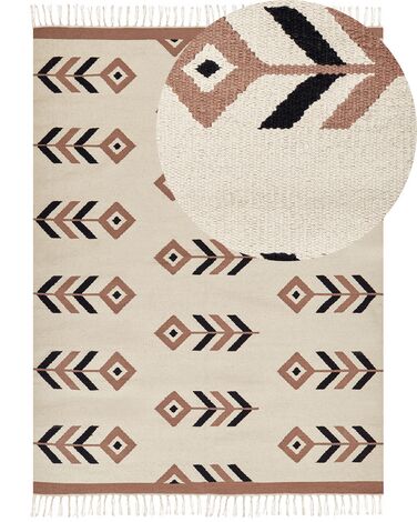 Kelim Teppich Baumwolle beige / schwarz 160 x 230 cm geometrisches Muster Kurzflor NIAVAN