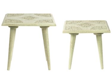 Conjunto de 2 mesas de apoio em madeira verde e dourada BELIDHA
