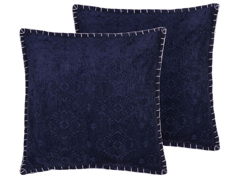 Set di 2 cuscini cotone e viscosa motivo in rilievo blu scuro 45 x 45 cm MELUR_769020