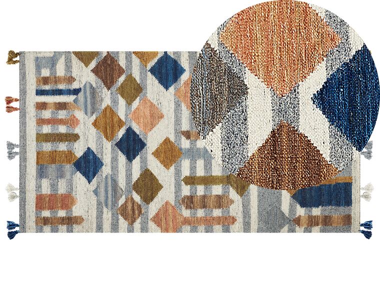 Kelim Teppich Wolle mehrfarbig 80 x 150 cm geometrisches Muster Kurzflor KASAKH_858215