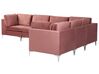 Left Hand 6 Seater Modular Velvet Corner Sofa Pink EVJA_858839