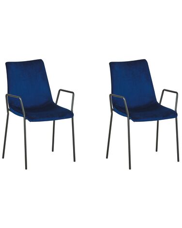 Conjunto de 2 sillas de comedor de terciopelo azul oscuro/negro JEFFERSON