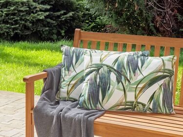Set of 2 Outdoor Cushions Leaf Pattern 40 x 60 cm Green and White CALDERINA