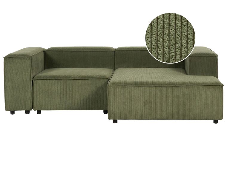 Canapé d'angle à gauche 2 places modulable en velours côtelé vert APRICA_904160