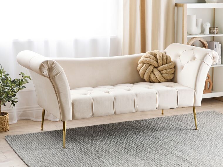 Velvet Chaise Lounge Cream Beige NANTILLY Beliani.co.uk