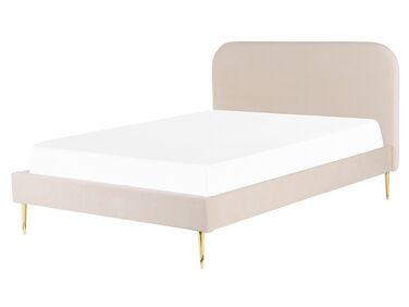 Łóżko welurowe 160 x 200 cm jasnobeżowe FLAYAT