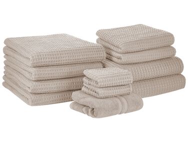 Set of 11 Cotton Towels Beige AREORA