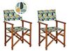 Set of 2 Acacia Folding Chairs and 2 Replacement Fabrics Dark Wood with Off-White / Geometric Pattern CINE_819198