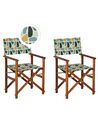 Conjunto 2 cadeiras de jardim madeira escura e 2 lonas creme e padrão geométrico CINE_819198