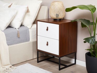 2 Drawer Bedside Table Dark Wood with White NUEVA