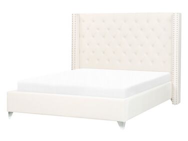 Zamatová posteľ 140 x 200 cm krémová biela LUBBON