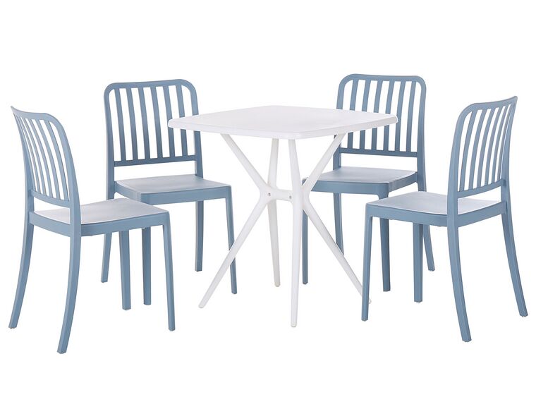 Kafésett med bord og 4 stoler i blå SERSALE_820131