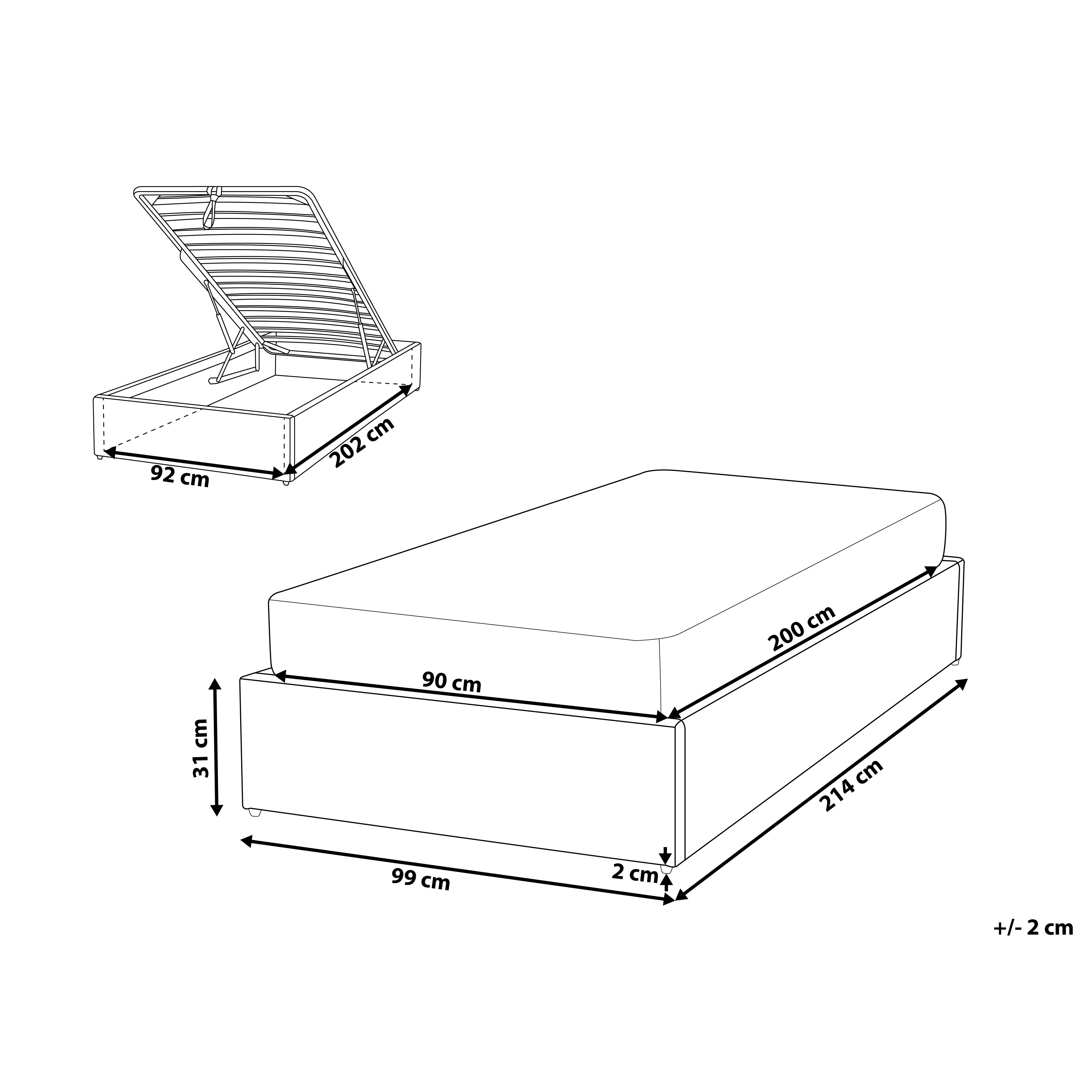 Łóżko z pojemnikiem tapicerowane 90 x 200 cm beżowe DINAN