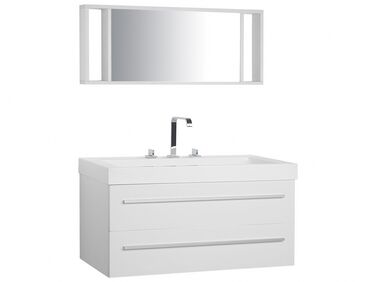 Móvel de casa de banho flutuante com lavatório e espelho branco ALMERIA