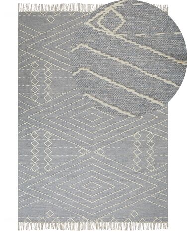 Teppich Baumwolle grau / weiß 160 x 230 cm geometrisches Muster Kurzflor KHENIFRA