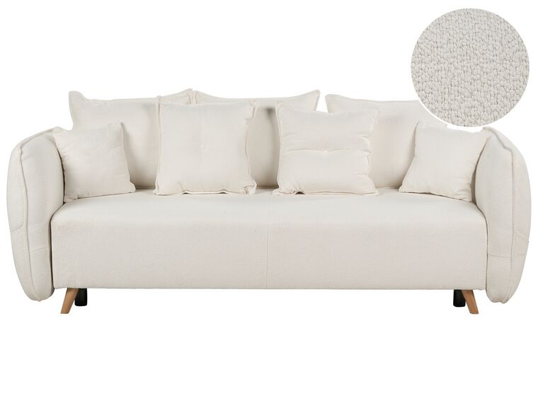 Boucle Sofa Bed with Storage Cream White VALLANES_904220