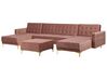 Sofá-cama em forma de U de 5 lugares com repousa-pés em veludo rosa ABERDEEN_736012