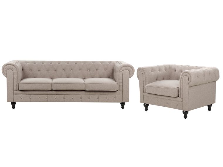 Conjunto de sofás com 4 lugares em tecido taupe CHESTERFIELD_912214
