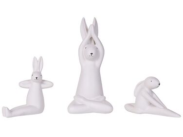 Conjunto de 3 figuras decorativas em forma de coelho cerâmica branca BREST
