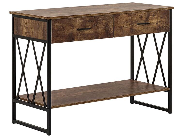 Konzolový stolík s 2 zásuvkami tmavé drevo/čierna AYDEN_757247