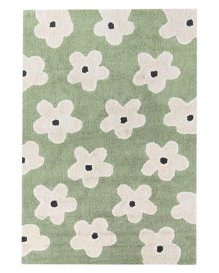 Alfombra de algodón verde motivo floral 140 x 200 cm MOKHVA_906822