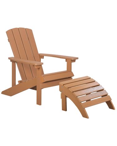 Garden Chair with Footstool Light Wood ADIRONDACK