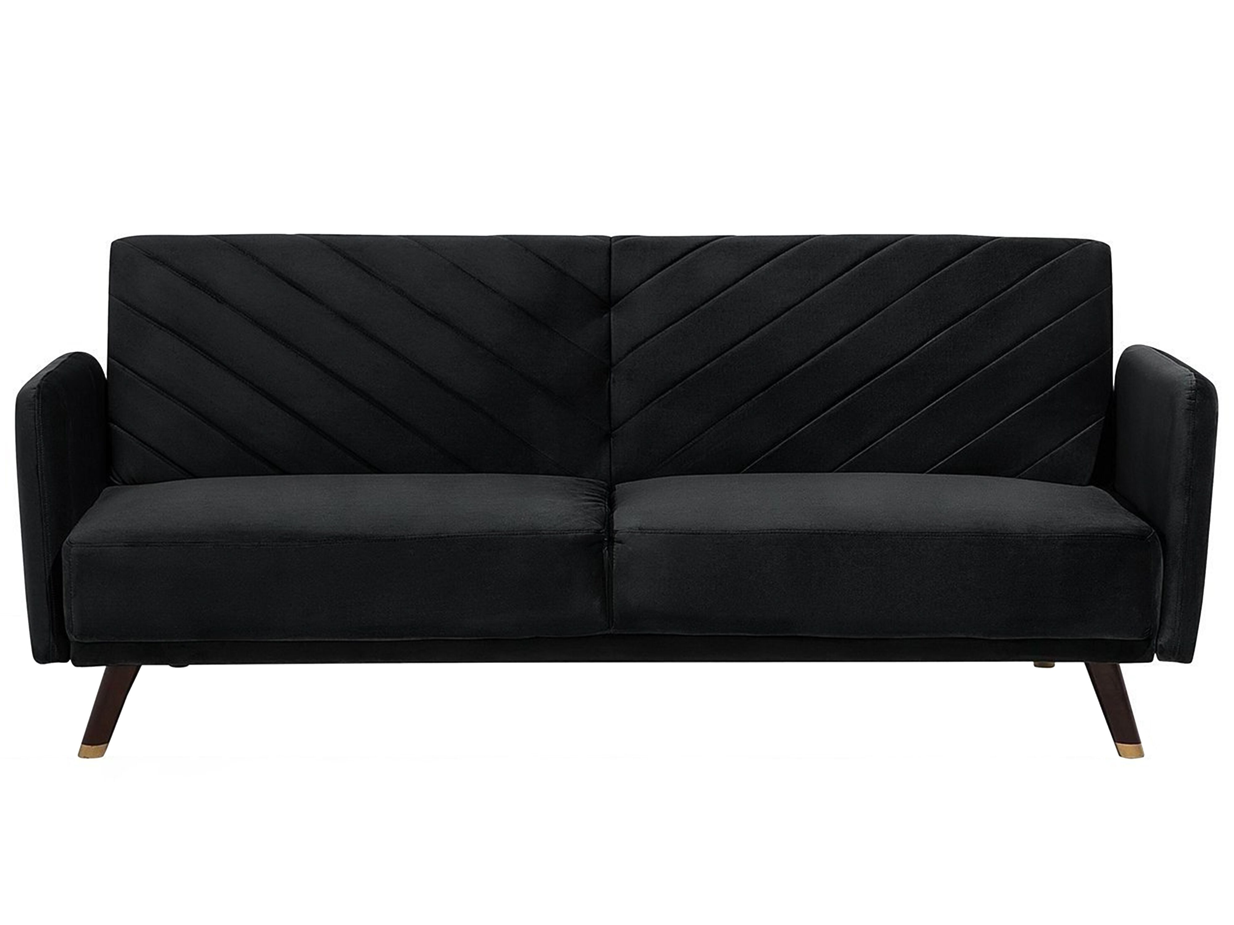 Sofá cama 2 plazas de terciopelo negro/madera clara BARDU