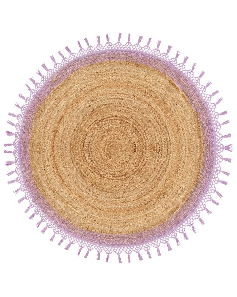 Tapis rond en jute ⌀ 140 cm beige et violet MARTS_869915