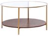 Table de salon au plateau de verre et étagère bois sombre LIBBY_824313