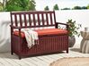 Záhradná lavica z akáciového dreva s úložným priestorom 120 cm mahagónová hnedá s červeným vankúšom SOVANA_883995
