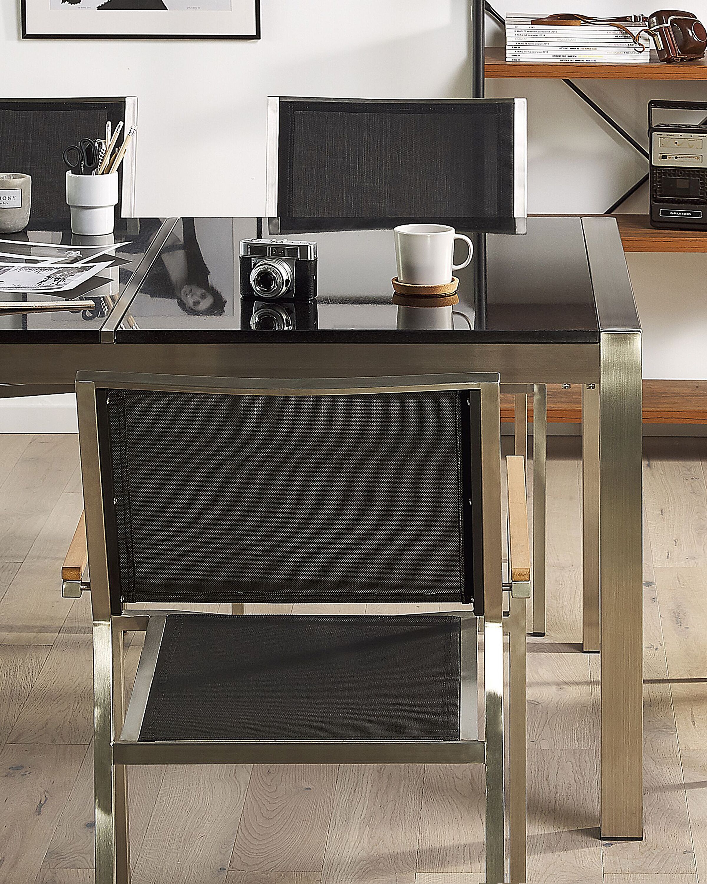 Beliani Gartenstuhl-Set 6er - Graue Polsterstühle Mit Edelstahl-Gestell