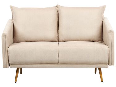 2-Sitzer Sofa Samtstoff beige mit goldenen Beinen MAURA