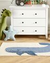 Tapis enfant imprimé baleine en coton 80 x 150 cm beige et bleu SELAI_866593