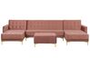Rozkládací sedací souprava tvaru U s taburetem růžový samet ABERDEEN_736009
