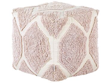 Cotton Pouffe 40 x 40 cm Beige and Pink ROJHAN