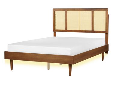 Łóżko LED drewniane 140 x 200 cm jasne AURAY