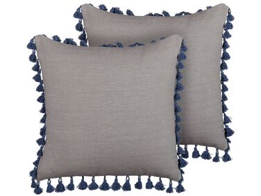 Set of 2 Cushions with Tassels 45 x 45 cm Grey CARPINUS