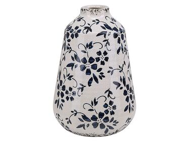 Stoneware Flower Vase 20 cm White with Navy Blue MARONEIA