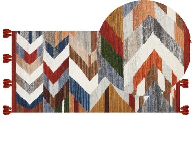 Kelim Teppich Wolle mehrfarbig 80 x 150 cm ZickZack Muster Kurzflor KANAKERAVAN