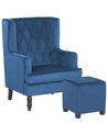 Velvet Armchair with Footstool Blue SANDSET_776329