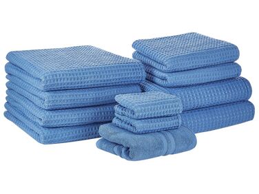 Set of 11 Cotton Towels Blue AREORA