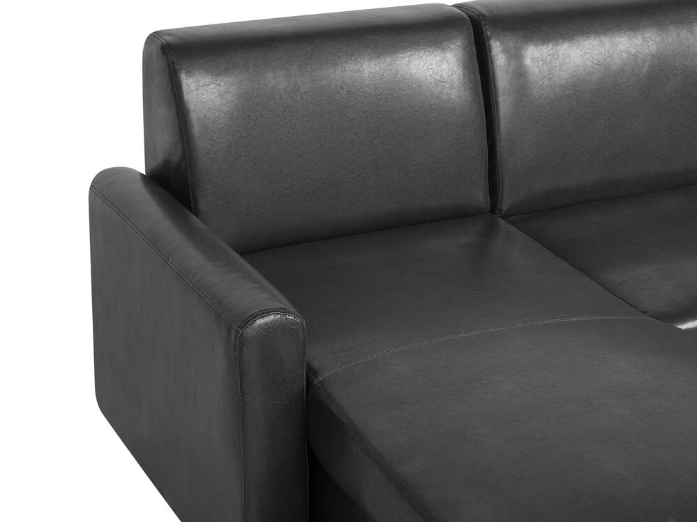 Right Hand Faux Leather Corner Sofa Bed with Storage Black OGNA