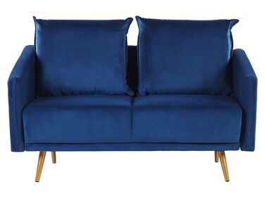 2-Sitzer Sofa Samtstoff dunkelblau mit goldenen Beinen MAURA