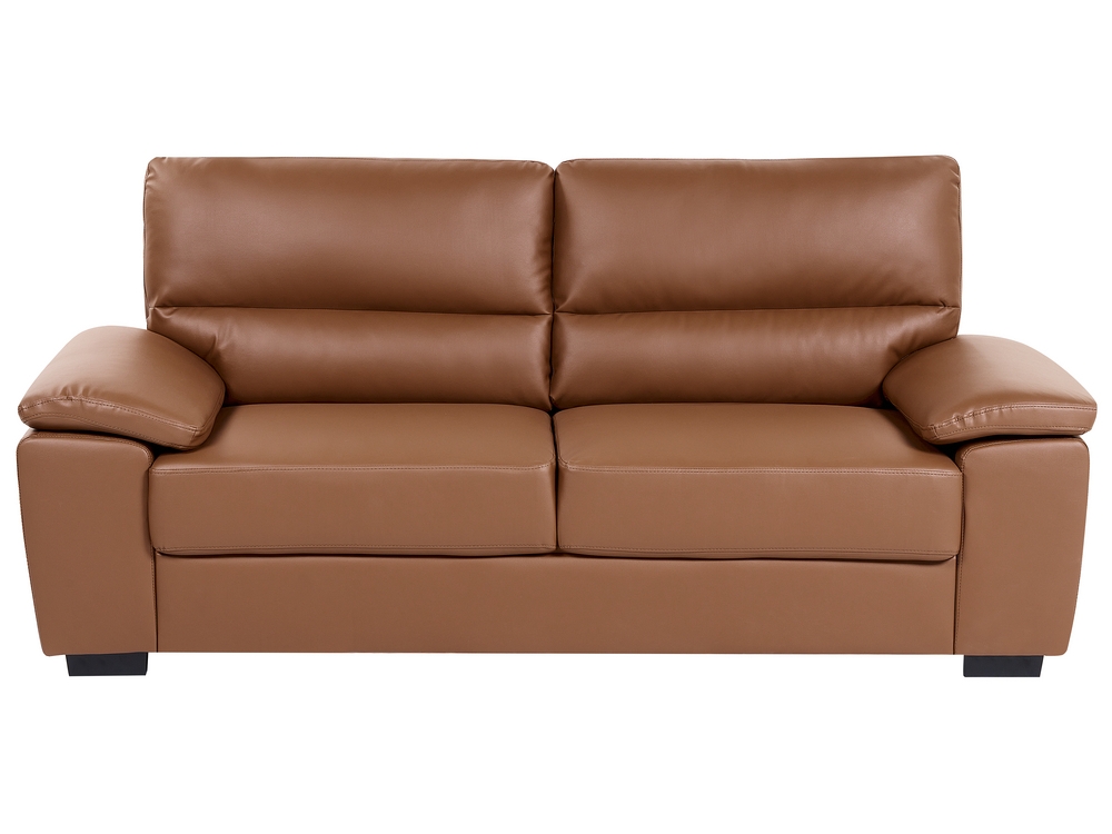 3 Seater Faux Leather Sofa Golden Brown