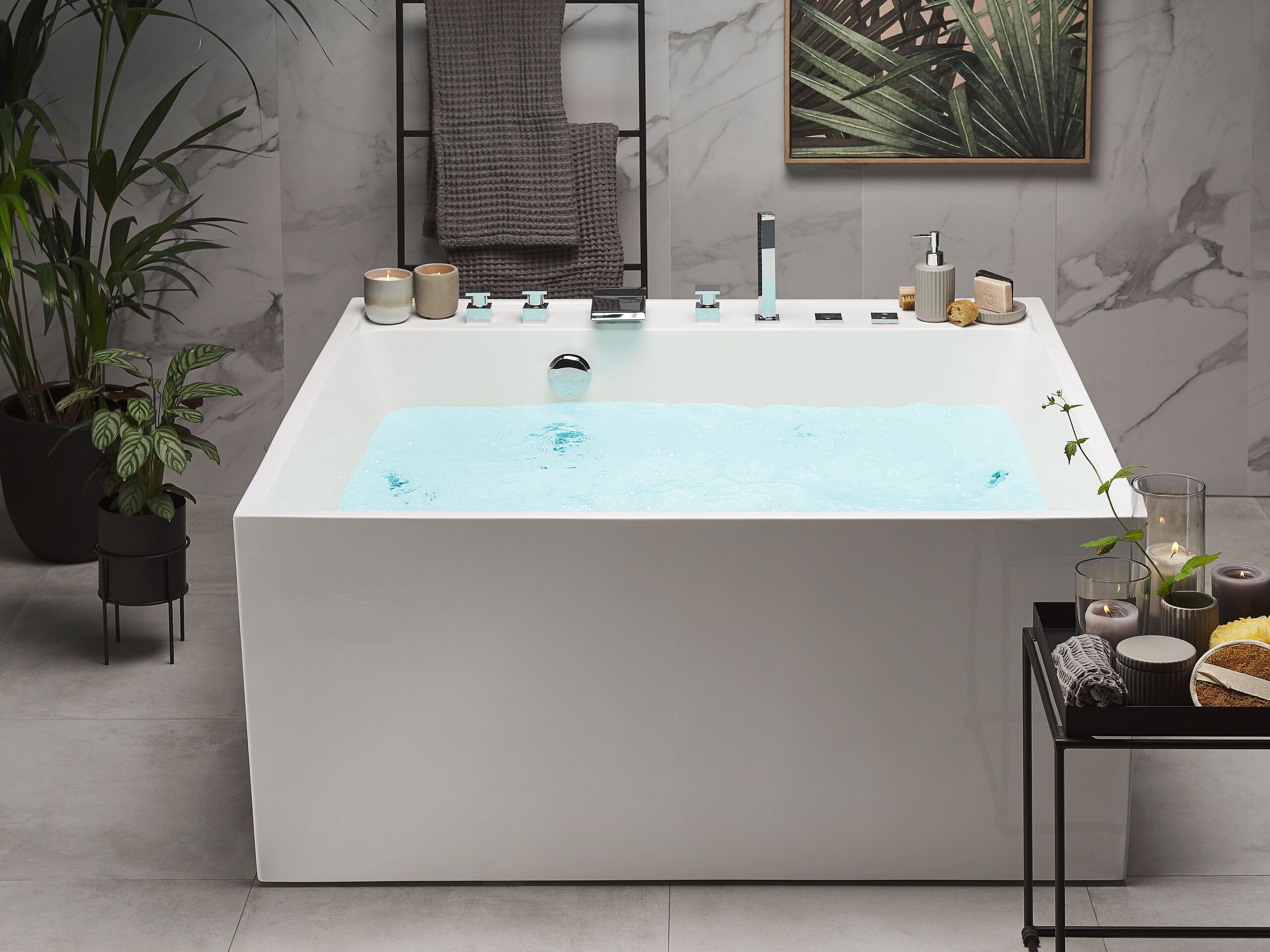Banheira autónoma com hidromassagem 130 x 130 cm branca TAHUA