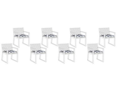 Conjunto de 8 almofadas para cadeiras de jardim às riscas azul e branco SASSARI