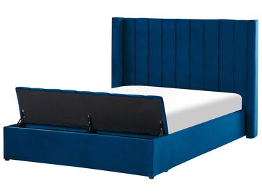 Łóżko wodne welurowe z ławką 140 x 200 cm niebieskie NOYERS