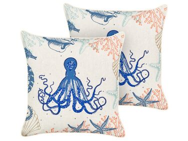 Set of 2 Linen Cushions Octopus Motif 45 x 45 cm Beige ACROPORA