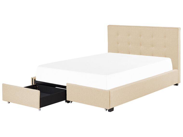 Łóżko z szufladami tapicerowane 160 x 200 cm beżowe LA ROCHELLE_832927